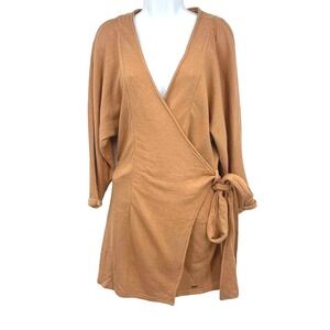 Philanthropy Wrap Cardigan Dress Camel Tan Tie Waist Midi Sweatshirt Style M